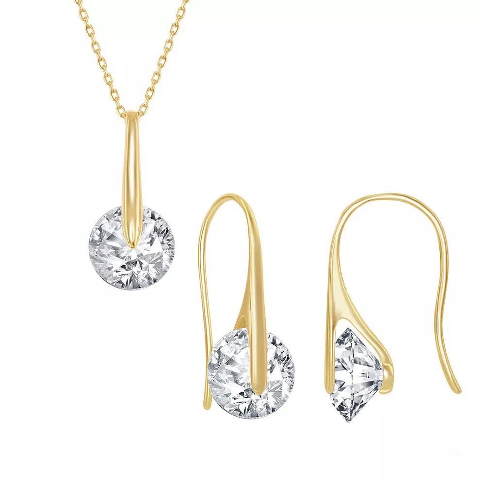 Sterling Silver Movable Cubic Zirconia Pendant Necklace & Drop Earring Set, Women's, Size: 16-18" ADJ, Yellow Gold Tone Product Image