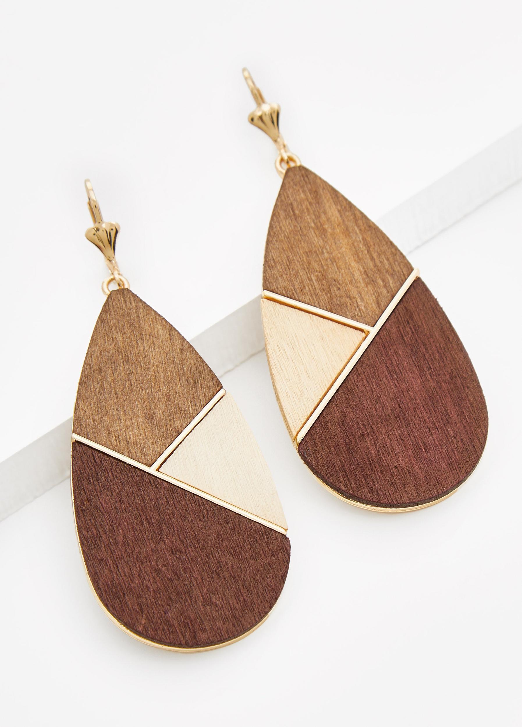Teardrop Colorblock Wood Earrings Product Image