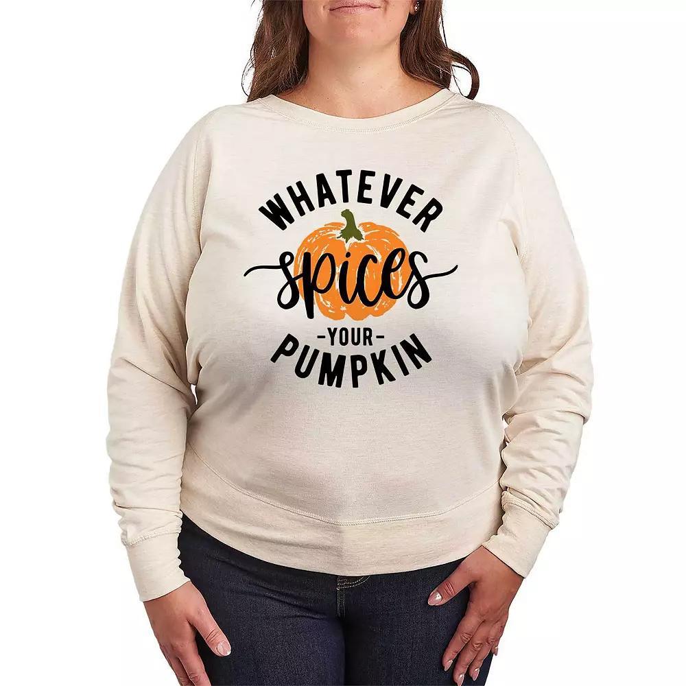 Plus Size Whatever Spices Your Pumpkin French Terry Long Sleeve Tee, Womens Product Image