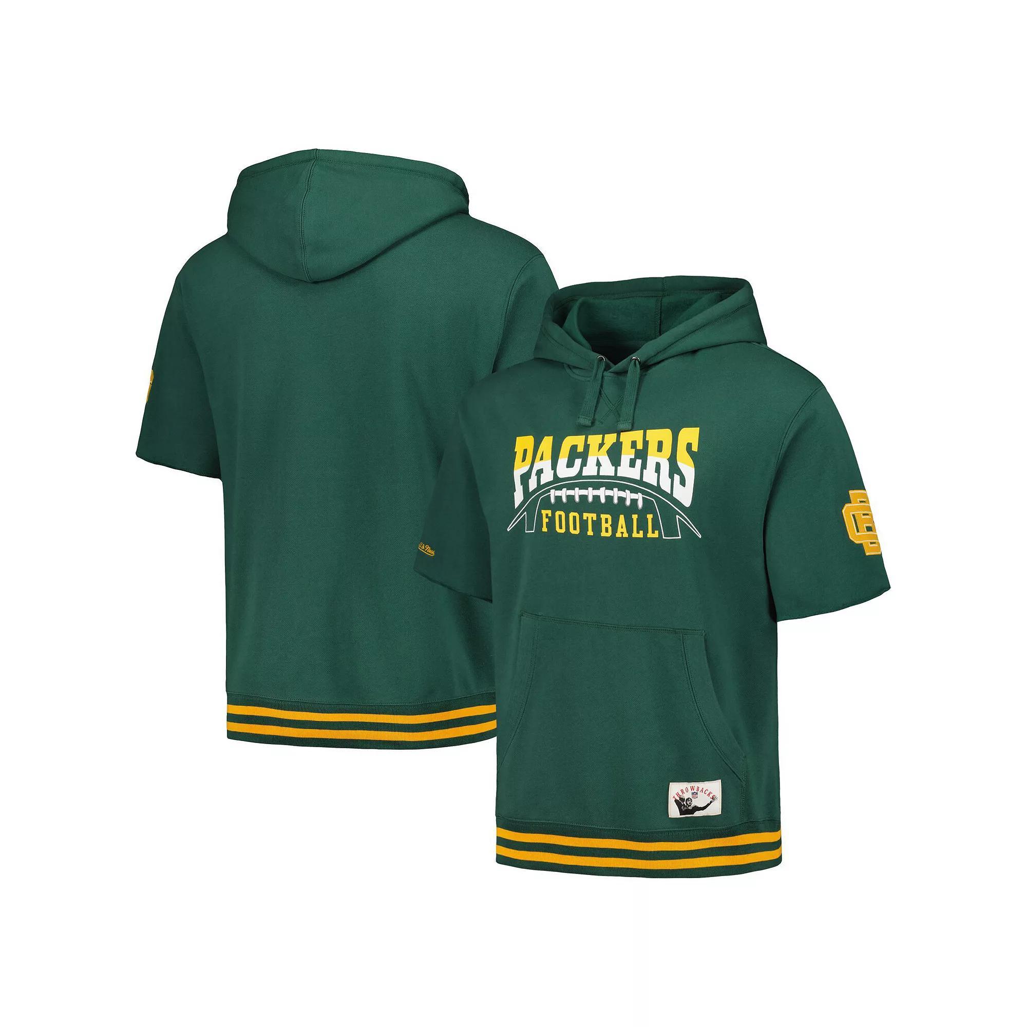 Men's Mitchell & Ness  Green Green Bay Packers Pre-Game Short Sleeve Pullover Hoodie, Size: Large Product Image