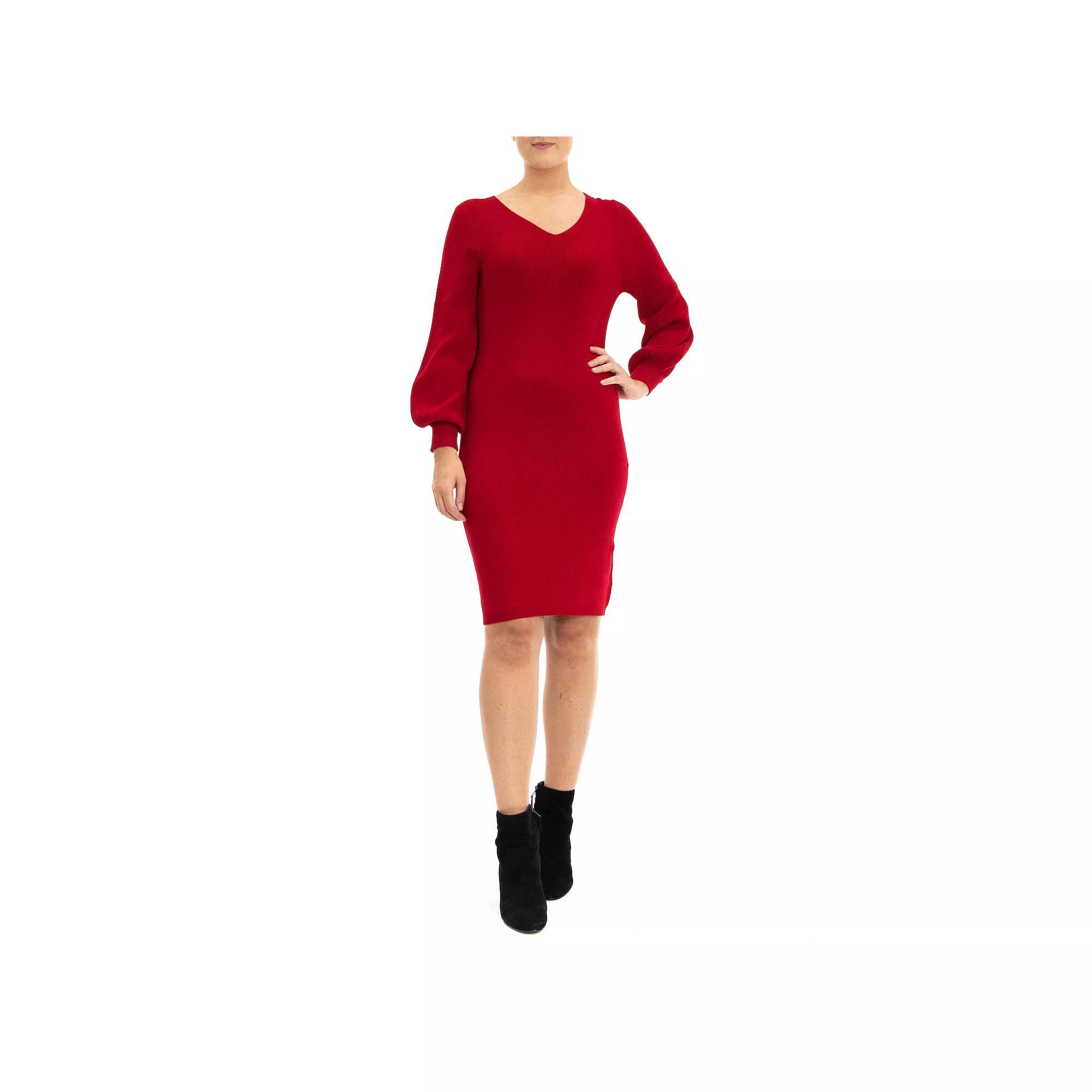 Women's Nina Leonard Balloon-Sleeve Sheath Sweater Dress, Size: Large, Red Product Image