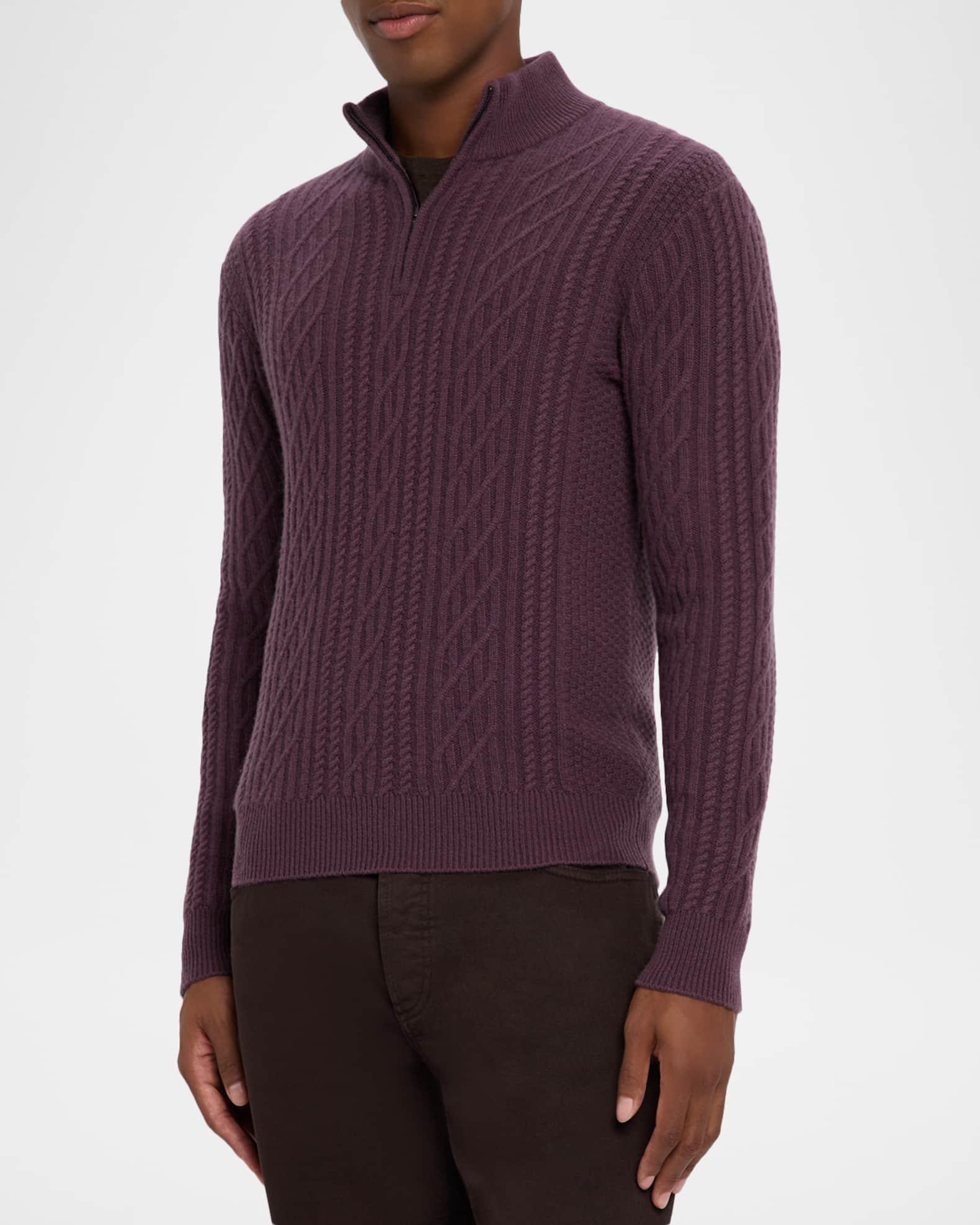 Men's Cable Knit Quarter-Zip Cashmere Sweater Product Image