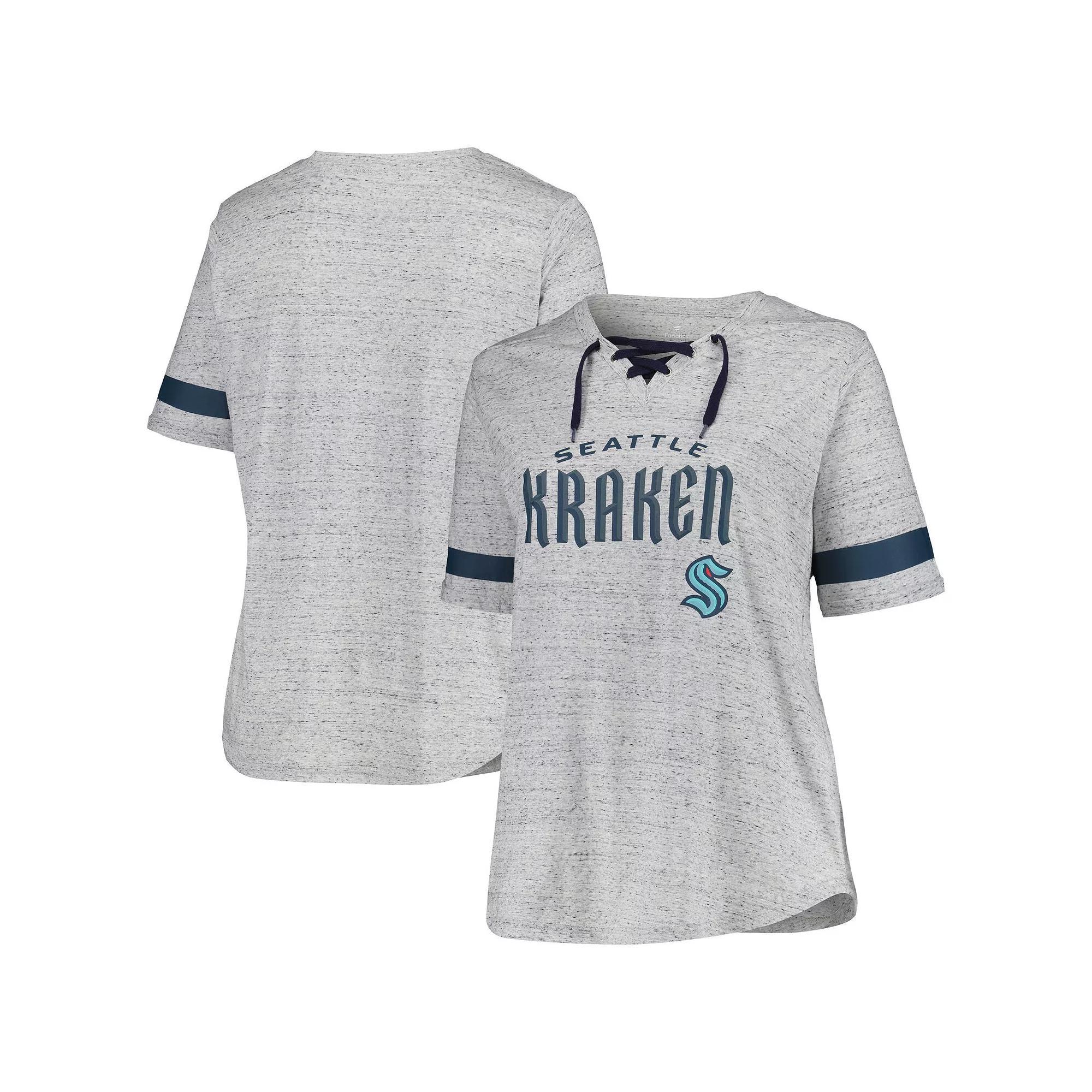 Women's Fanatics Branded Heather Gray Seattle Kraken Plus Size Lace-Up  T-Shirt, Size: 1XL, Krk Grey Product Image