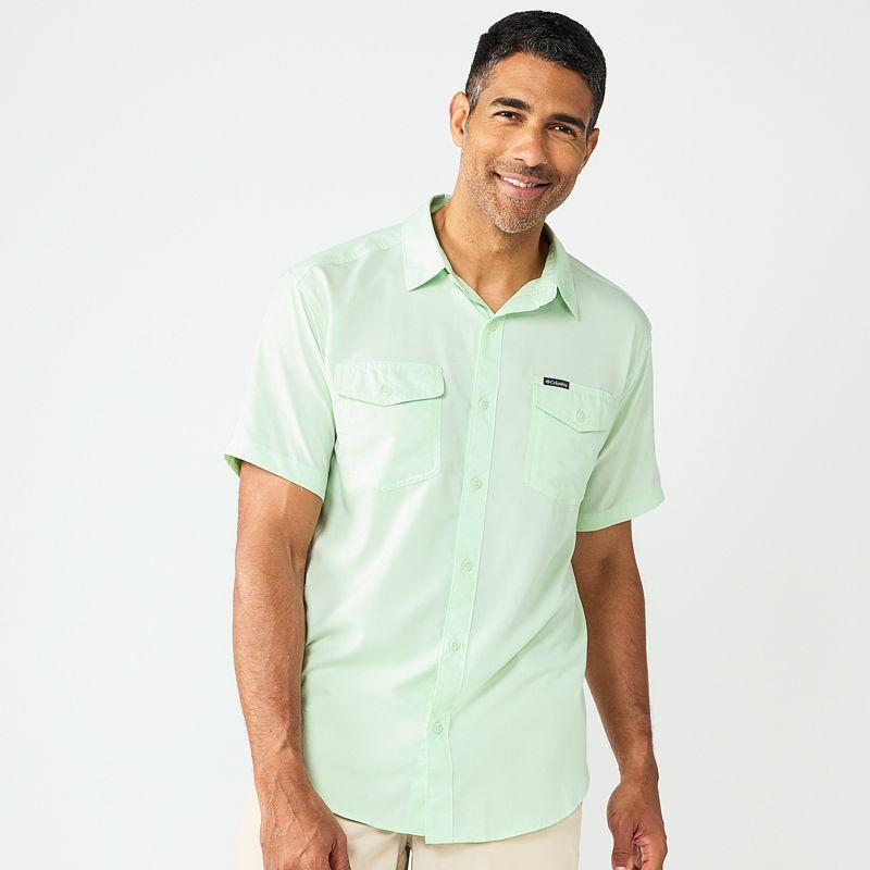 Mens Columbia UPF 40 Utilizer II Solid Short Sleeve Button-Down Shirt Collegiate Blue Product Image