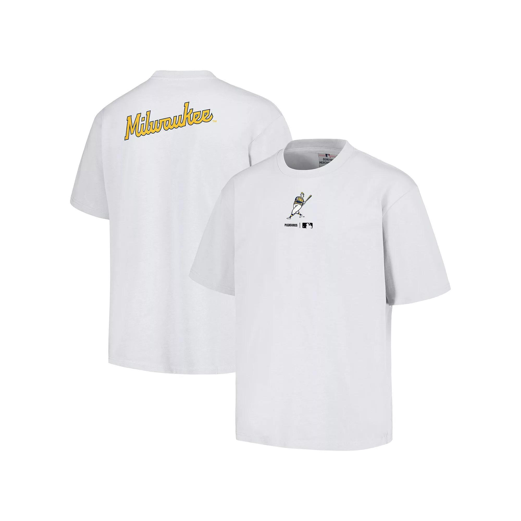 Men's PLEASURES  White Milwaukee Brewers Mascot T-Shirt, Size: Small Product Image