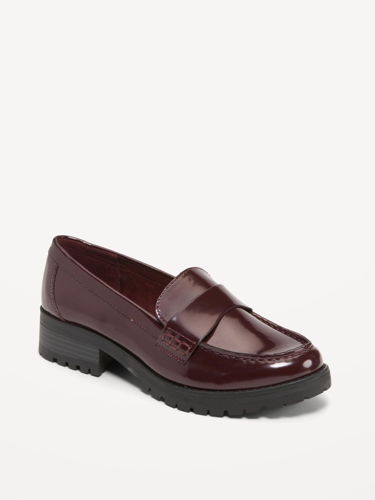Faux-Leather Chunky Heel Loafers Product Image