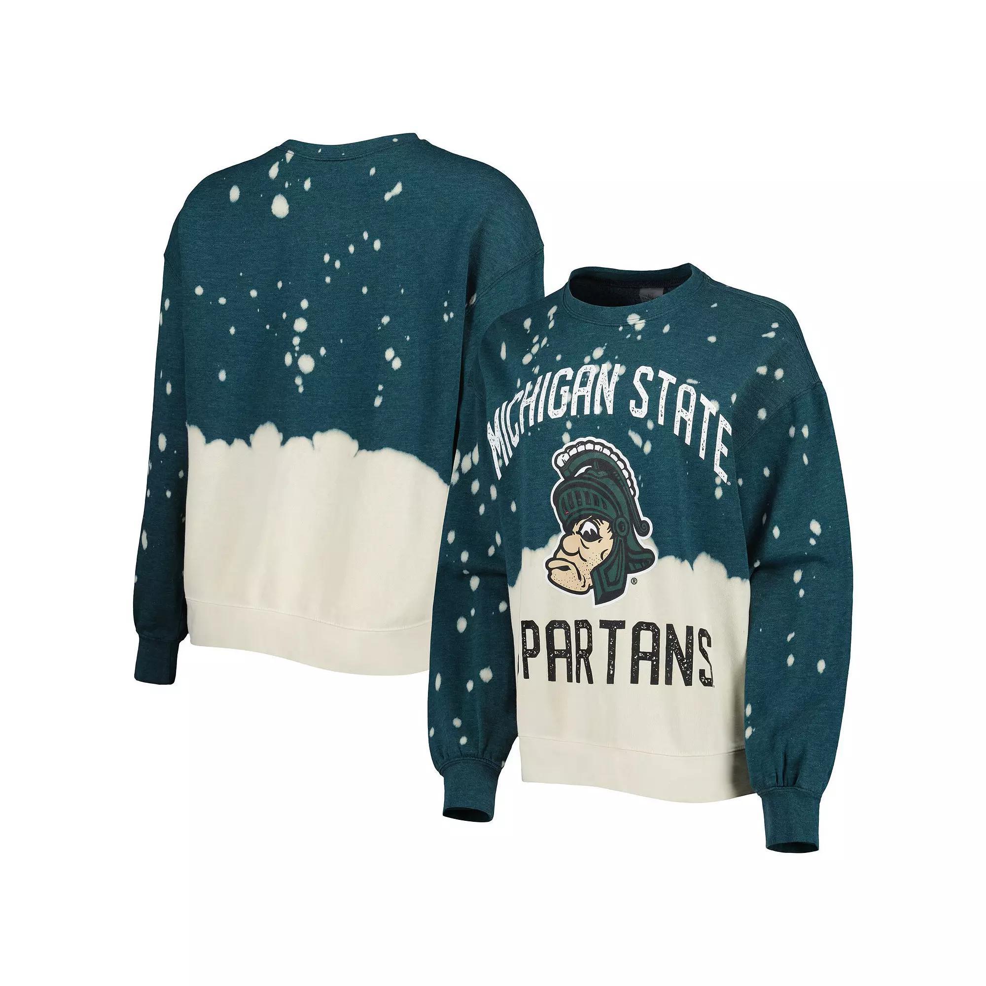 Women's Gameday Couture Green Michigan State Spartans Twice As Nice Faded Dip-Dye Pullover Long Sleeve Top, Size: Medium Product Image