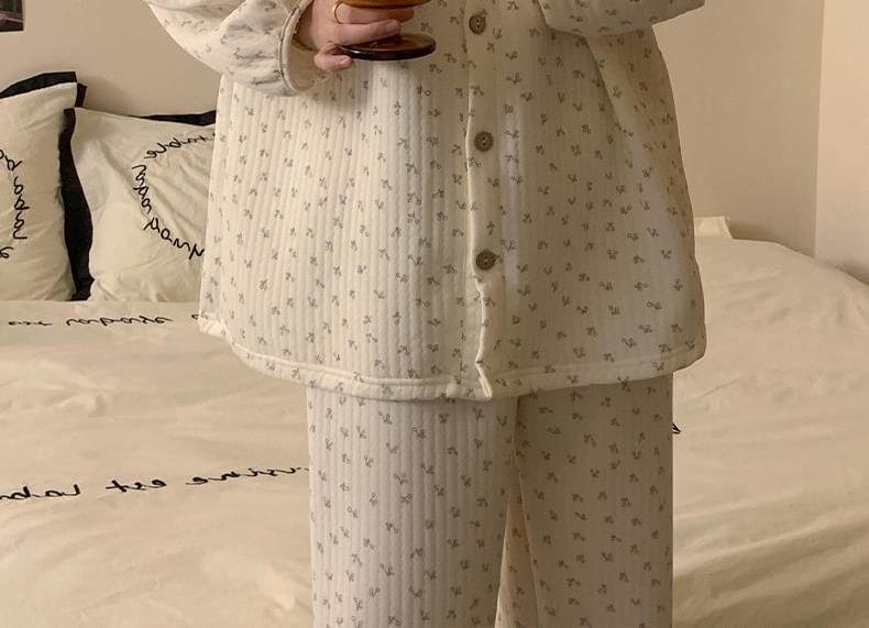 Pajama Set: Patterned Shirt + Pants Product Image