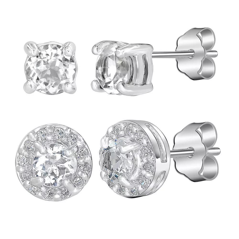 Gemistry Sterling Silver Round White Topaz & Topaz Earring Trio Set, Women's, Purple Blue Topaz Product Image