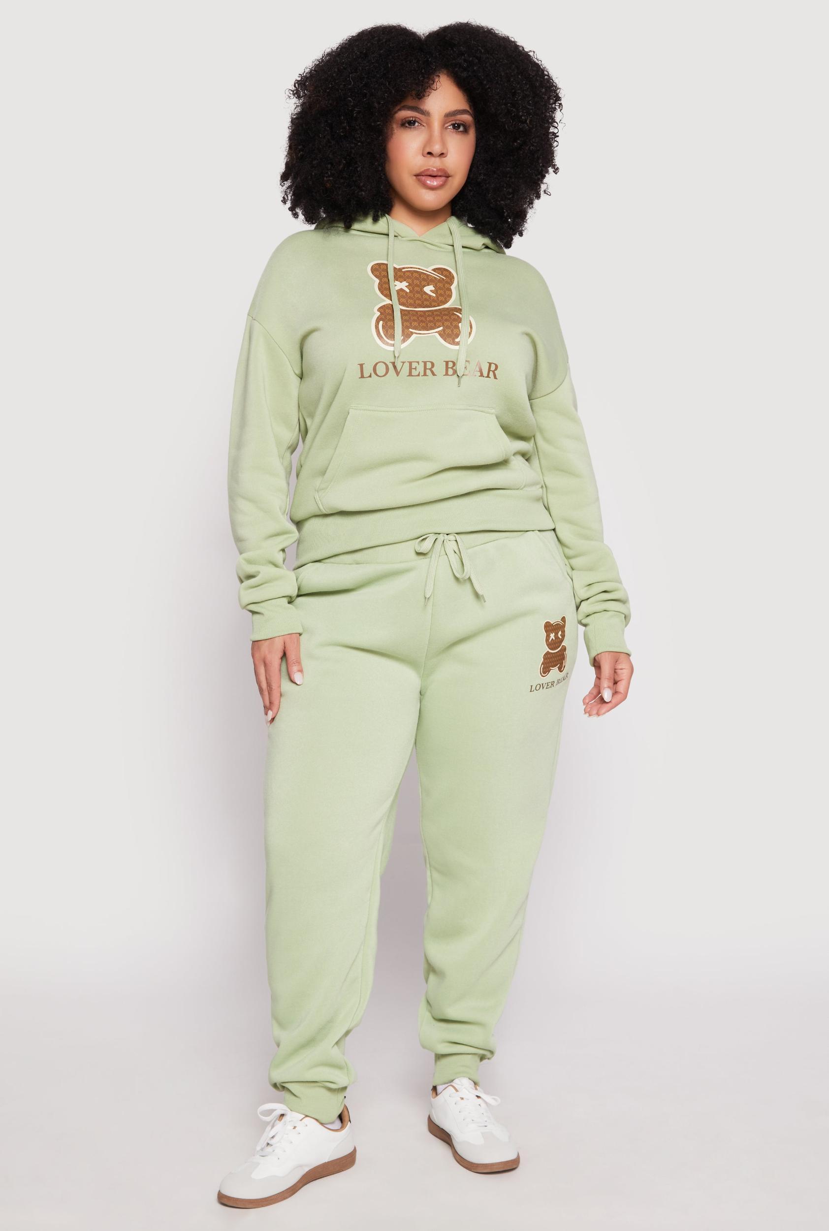 Womens Plus Size Fleece Lover Bear Graphic Joggers Product Image
