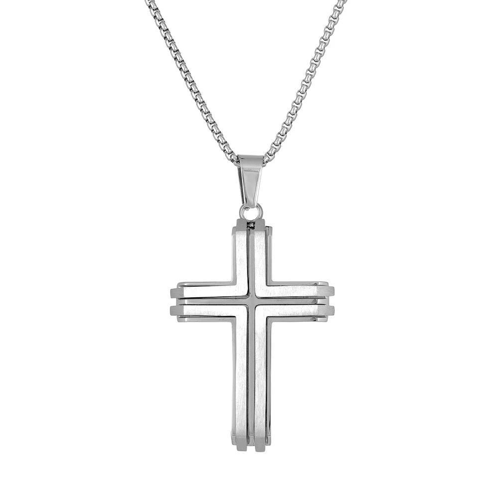 Men's LYNX Stainless Steel Cross Pendant, Size: 24" Product Image