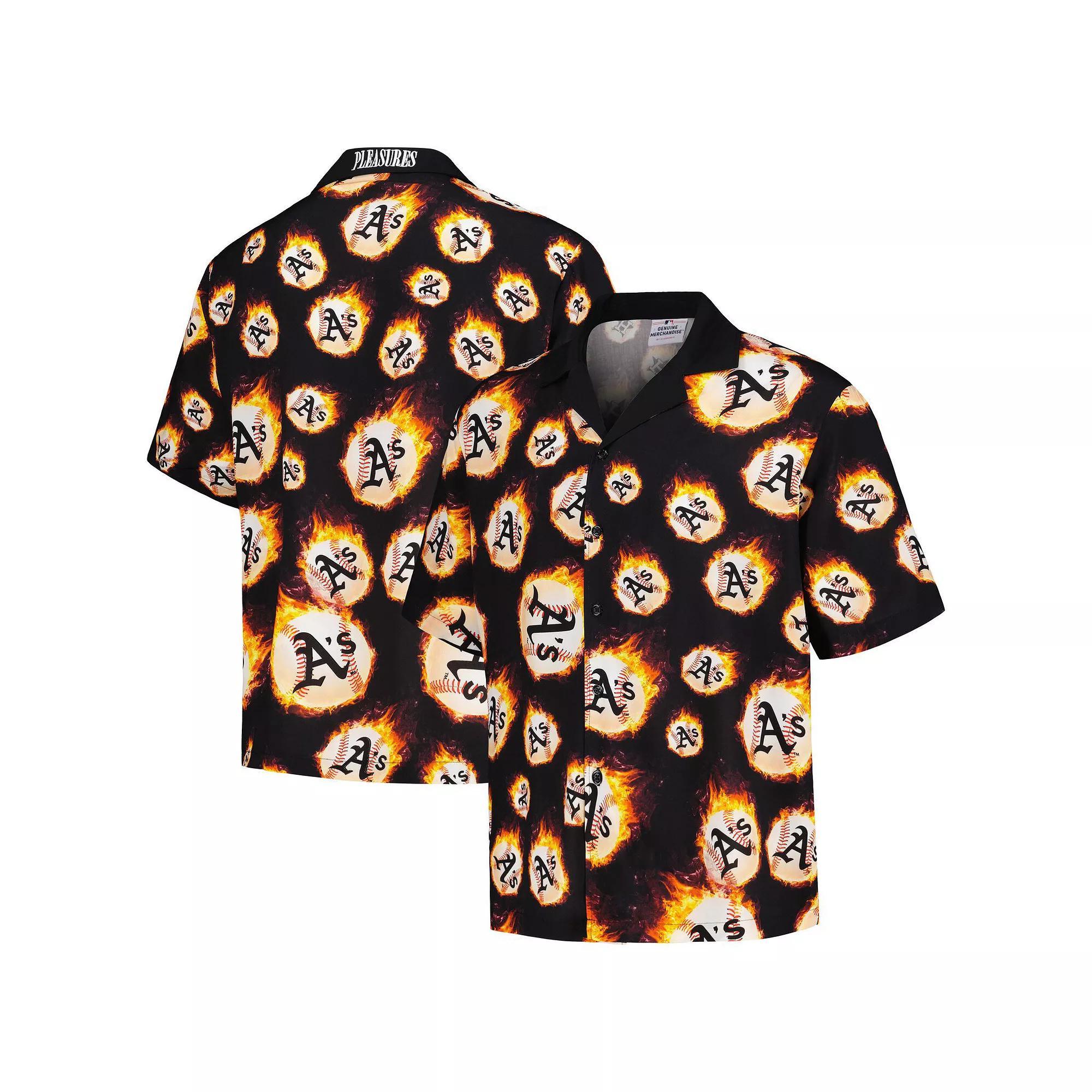 Men's Black Oakland Athletics Flame Fireball Button-Up Shirt, Size: Small Product Image