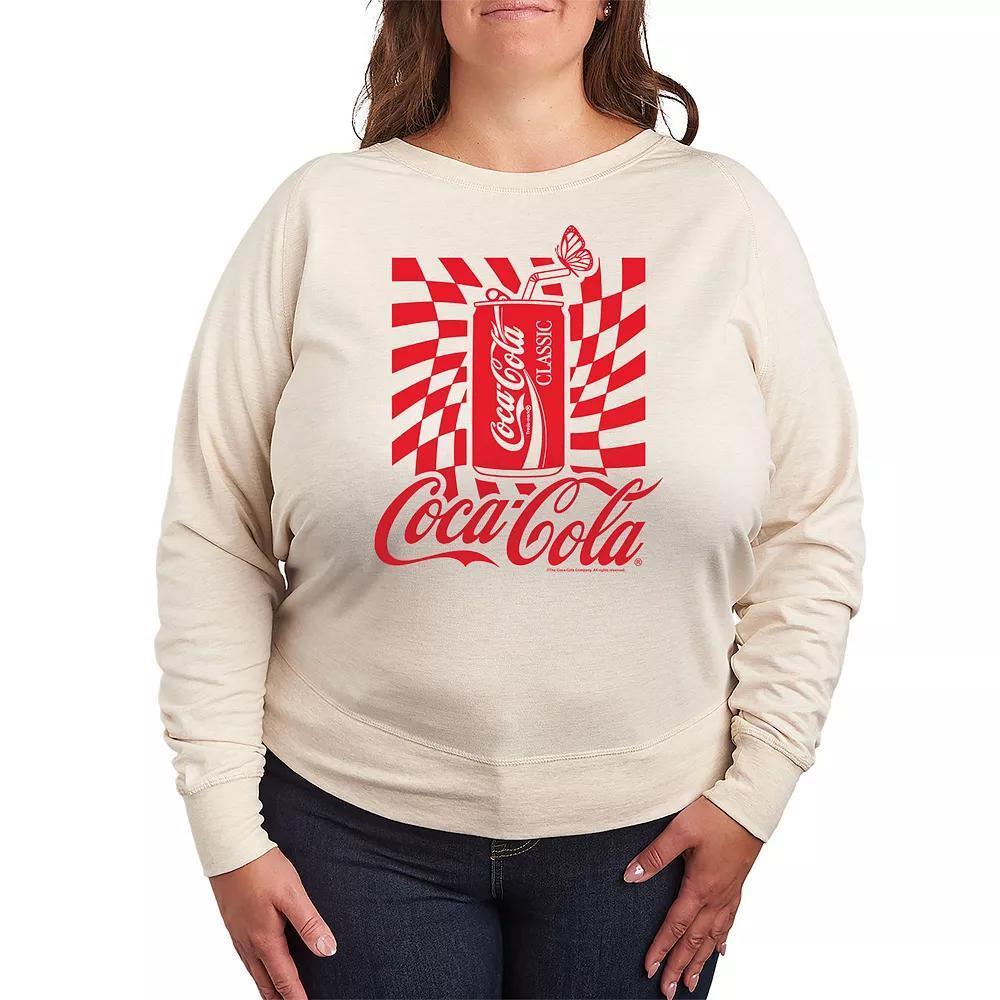 Plus Size Coca-Cola Warped Grid With Can French Terry Long Sleeve Tee, Womens Product Image