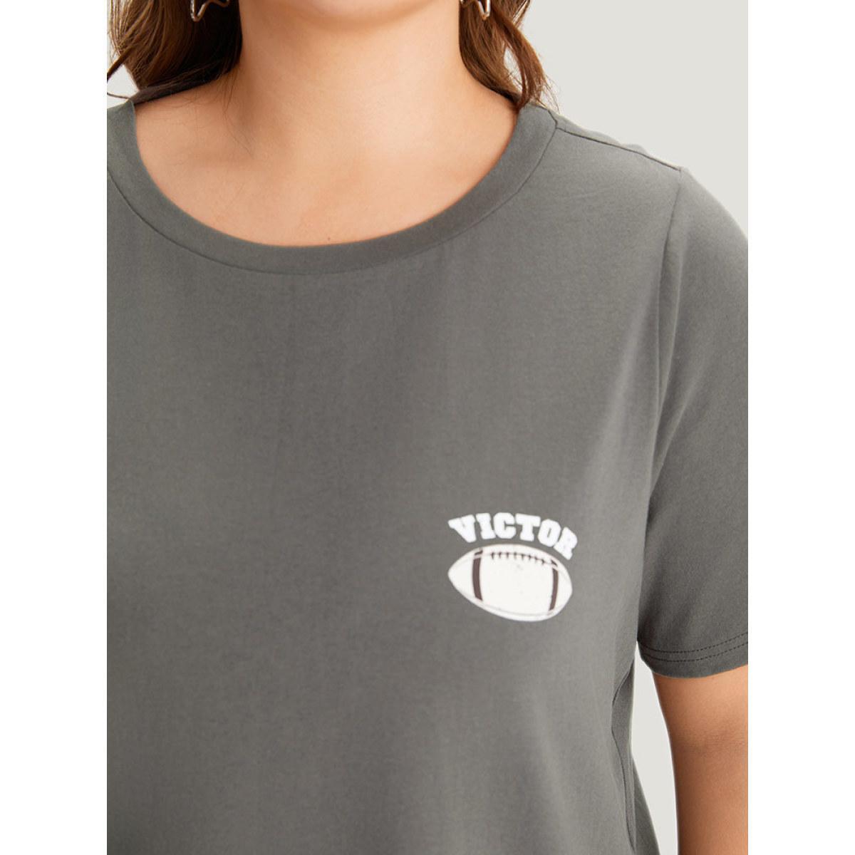 Plus Size Plain Graphic Print Round Neck T-shirt DimGray Women Casual Printed Letter Dailywear T-shirts BloomChic 30/6X Product Image