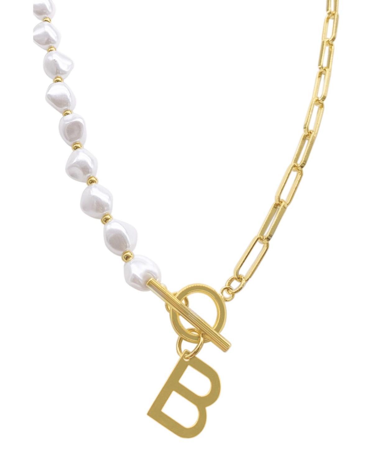 Adornia Simulated Pearl & Paperclip Chain Initial Toggle Necklace, Womens, Gold Tone G Product Image