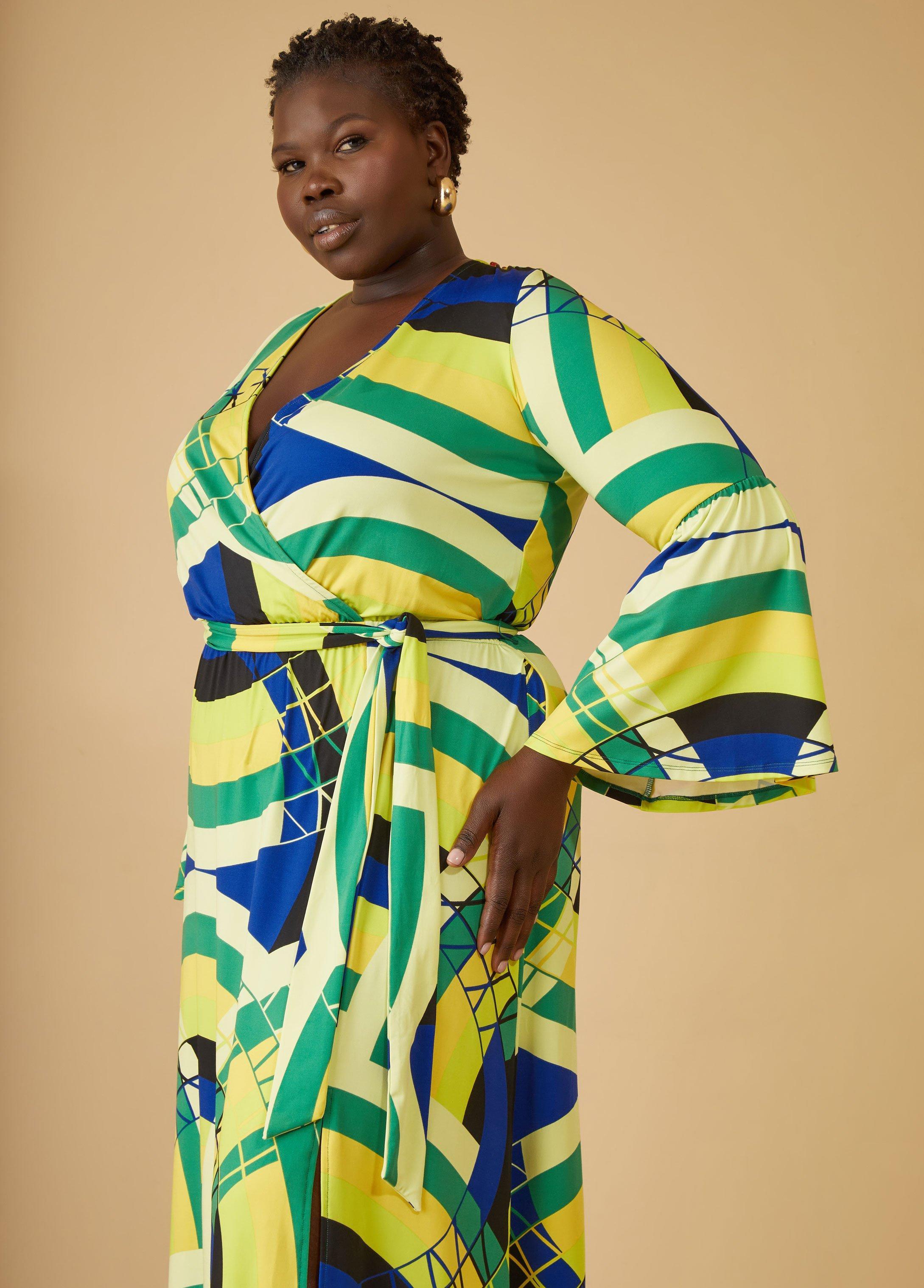 Plus Size Bell Sleeved Printed Maxi Dress Ashley Stewart Product Image