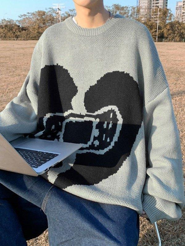 Men's Heart Jacquard Pullover Sweater Product Image