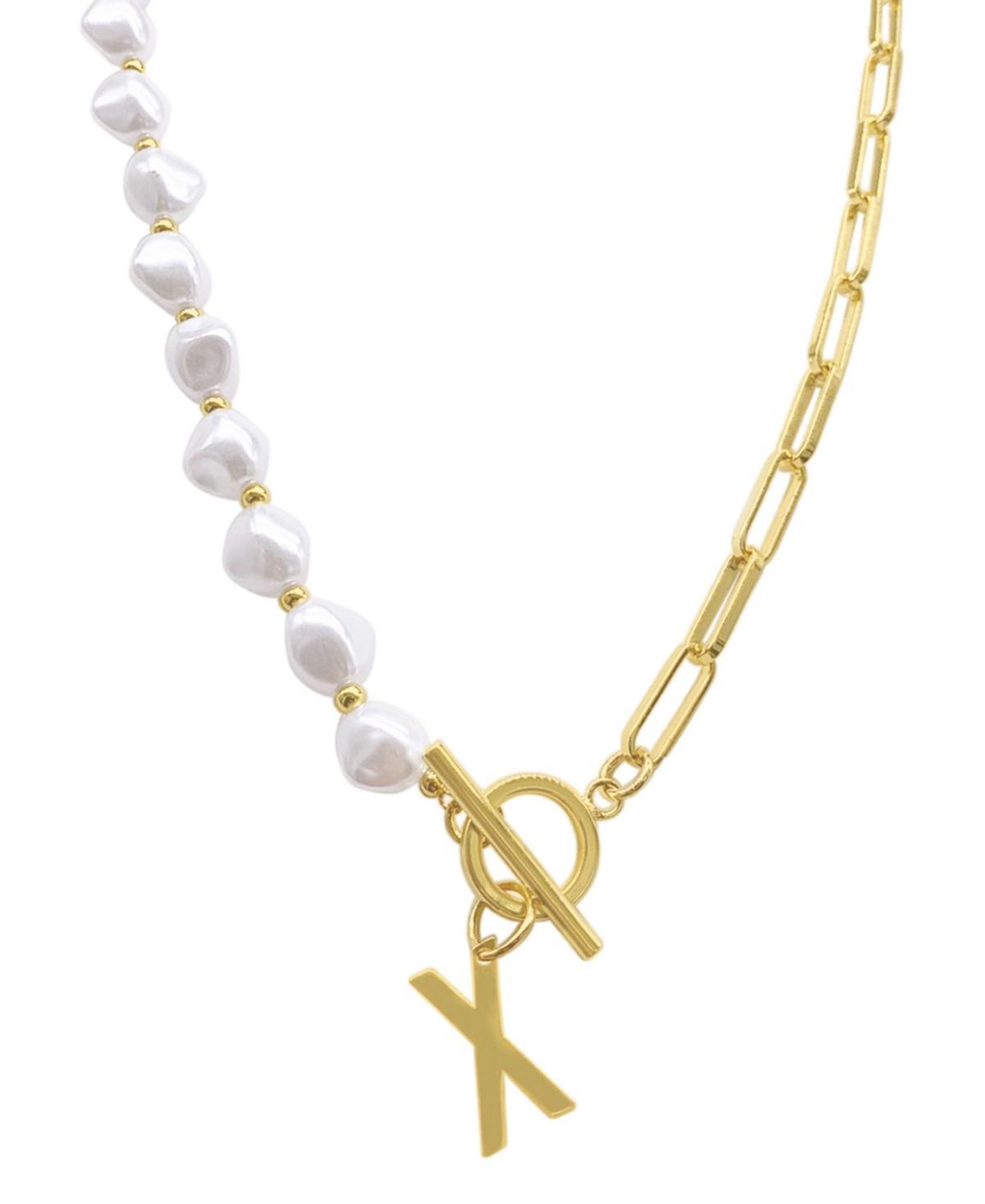 Adornia Simulated Pearl & Paperclip Chain Initial Toggle Necklace, Womens, Gold Tone G Product Image