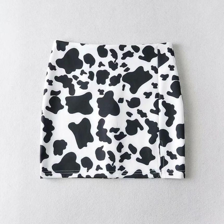 Cow Print Slit Mini Pencil Skirt Product Image