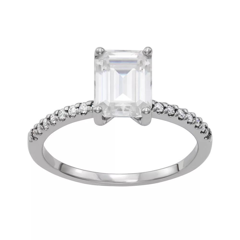 Charles & Colvard 14k White Gold 2 3/4 Carat T.W. Lab Created Moissanite Emerald Cut Engagement Ring, Women's, Size: 7, 14k Whgold Product Image