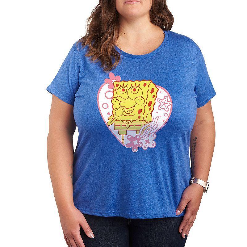 Plus Size SpongeBob Squarepants Spongebob Heart Graphic Tee, Womens Grey Gray Product Image