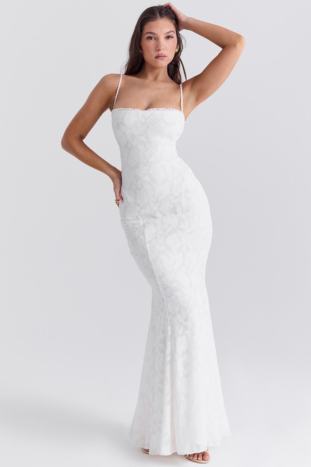 Joan Ivory Lace Up Back Maxi Dress Product Image