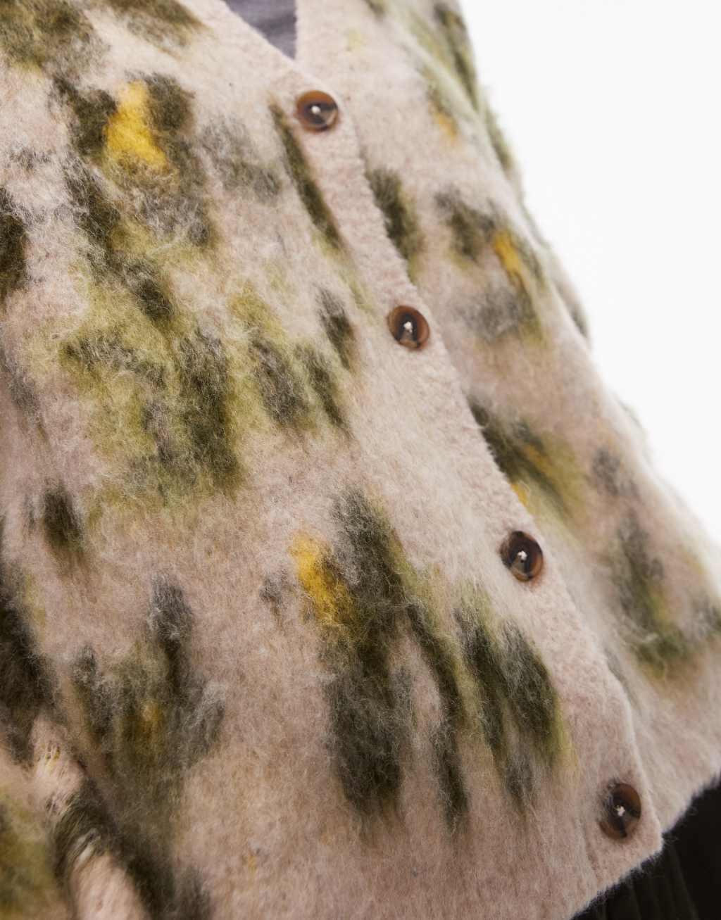 Topshop knit brushed abstract animal oversized cardi in green print Product Image