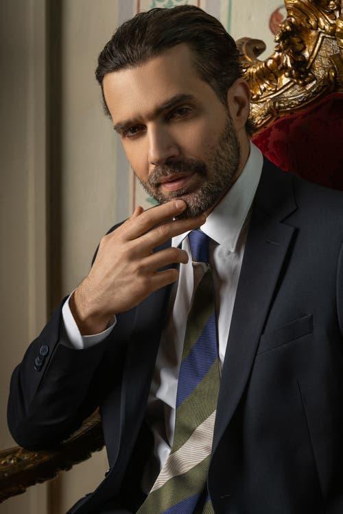 Elizabetta La Vigna - Extra Long Printed Silk Tie for Men in Navy at Nordstrom Product Image