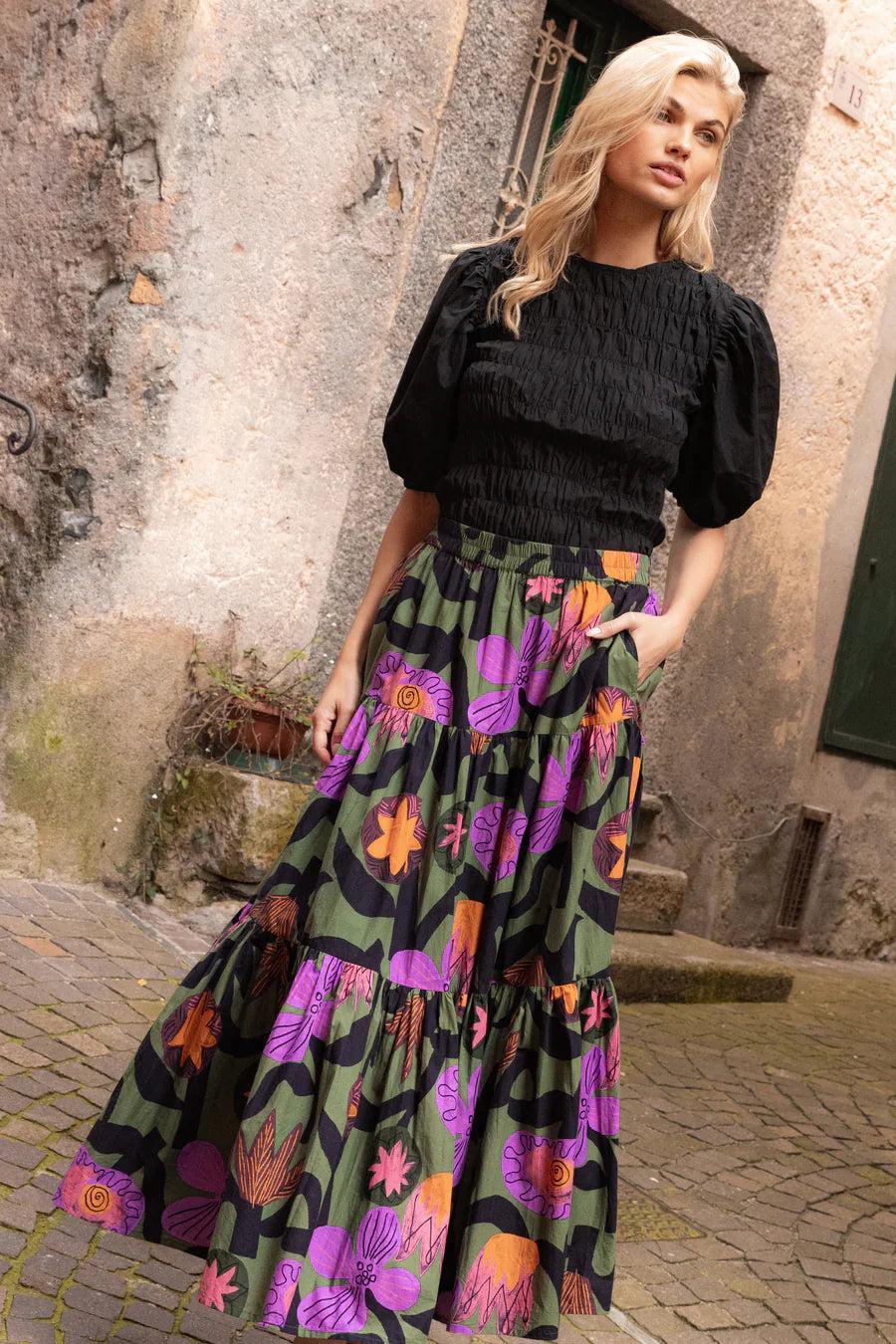 Oliphant Tiered Maxi Skirt-Olive Bergen Product Image
