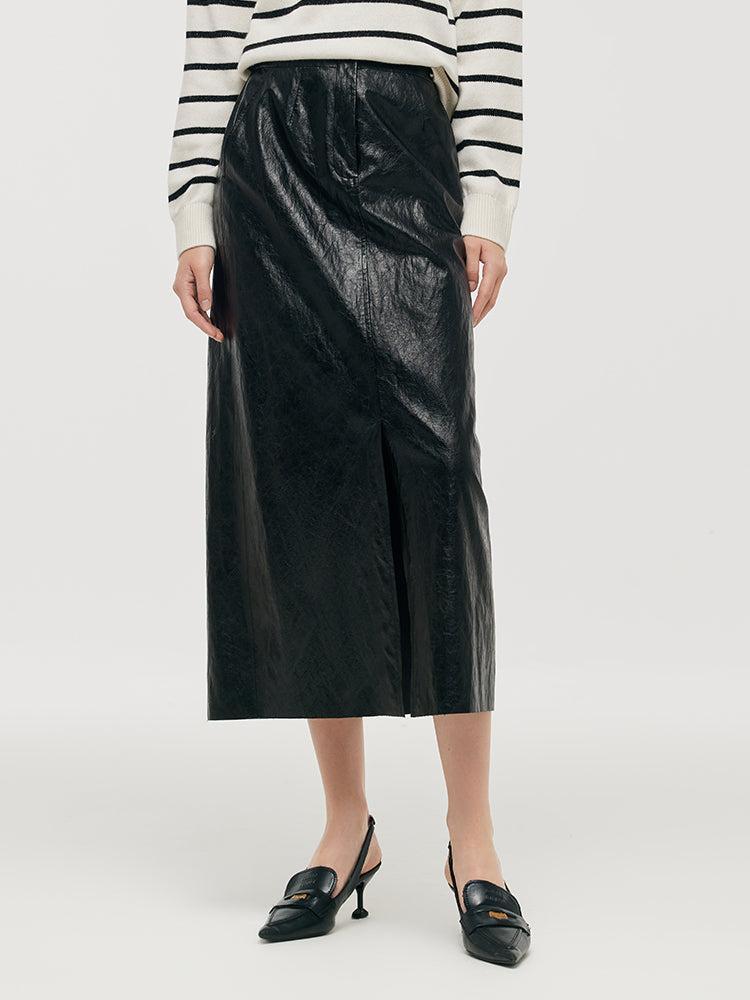 PU Leather Slit Women Column Skirt Product Image