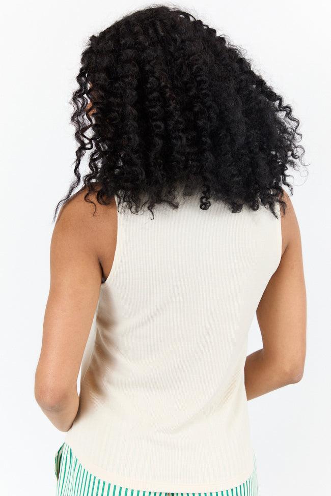 Casual Outing Cream Knit Henley Tank FINAL SALE Product Image