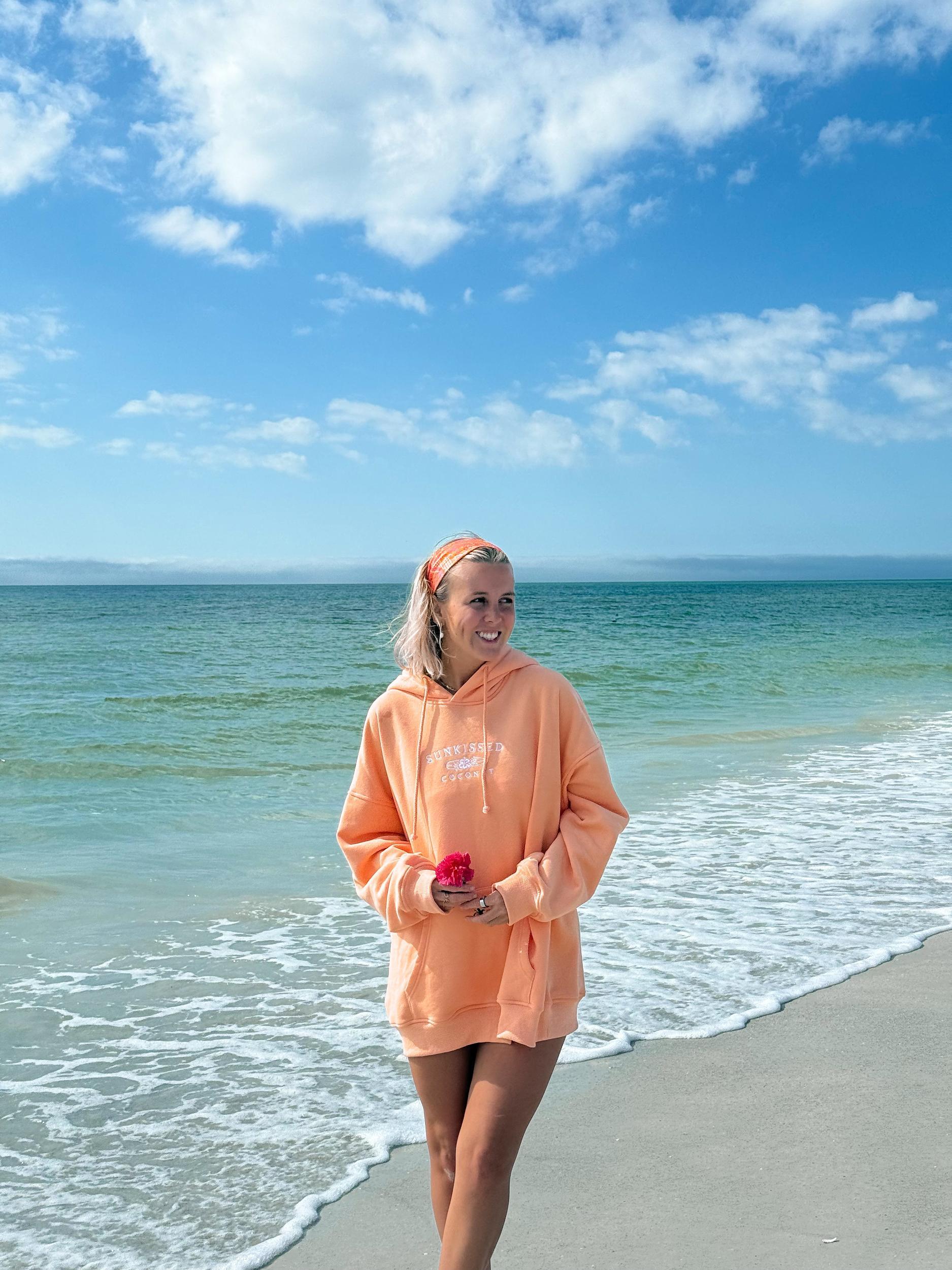 Sherbet Orange Sunkissedcoconut Logo Embroider Hoodie Girls Product Image