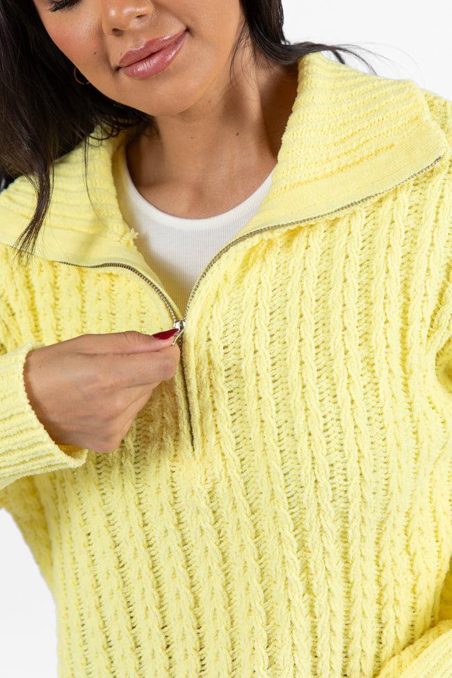 Forever Yours Yellow Cable Knit Chenille Quarter Zip Sweater FINAL SALE Product Image
