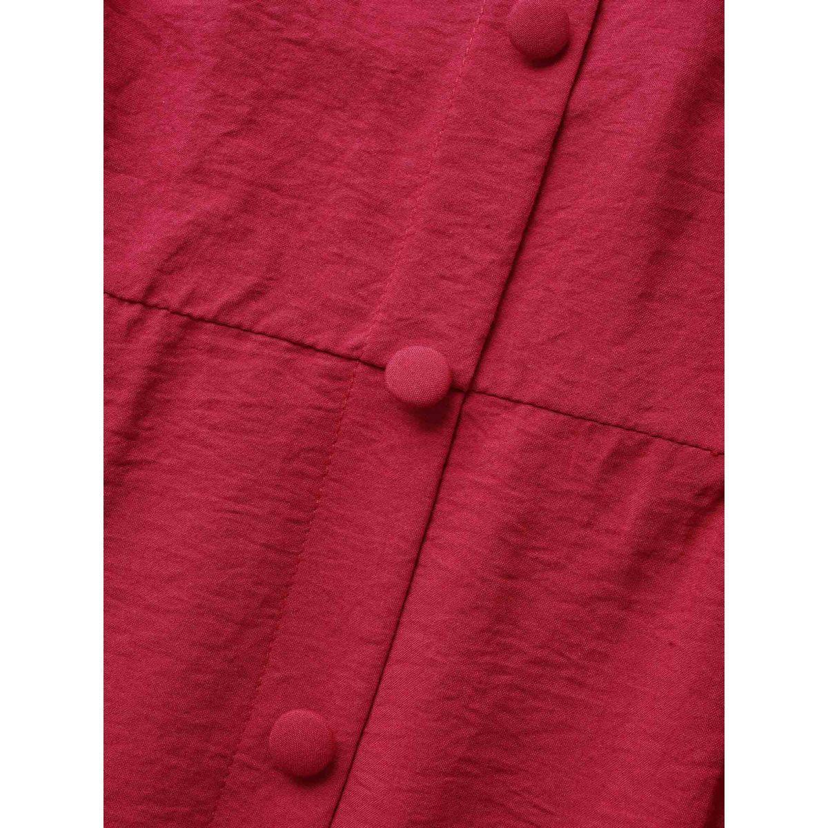 Plus Size Solid Square Neck Button Detail Midi Dress Scarlet Women Elegant Gathered Square Neck Short sleeve Curvy BloomChic 28/5X Product Image