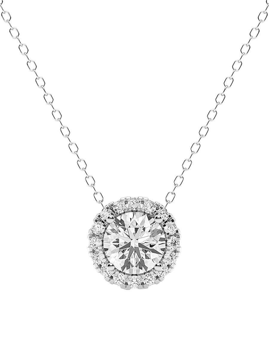 Womens 14K White Gold & 2.00 TCW Lab-Grown Diamond Halo Pendant Necklace Product Image