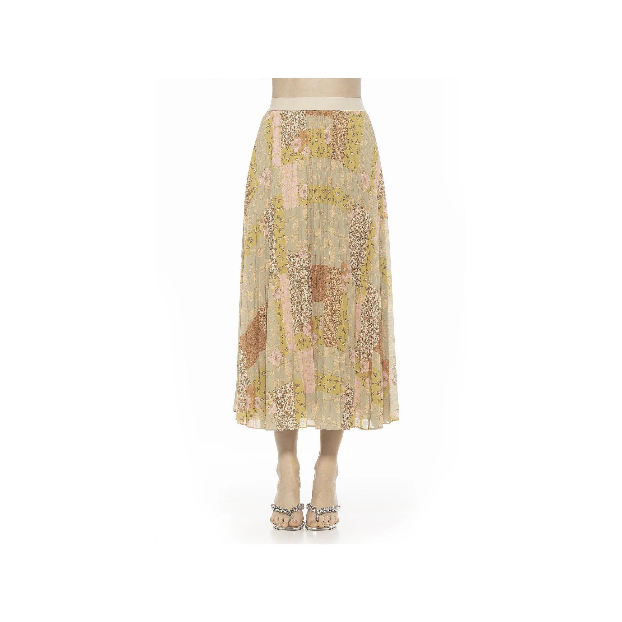 Women's ALEXIA ADMOR Kesia Pleated Midi Skirt, Size: 14, Beige Wildflowers Product Image
