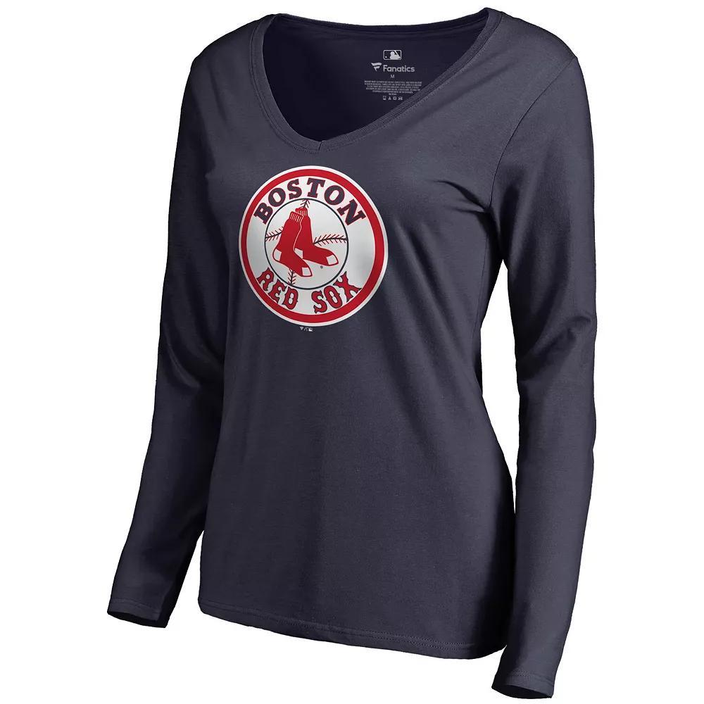 Women's Fanatics Branded Navy Boston Red Sox Cooperstown Collection Forbes Long Sleeve V-Neck T-Shirt, Size: XL, Blue Product Image