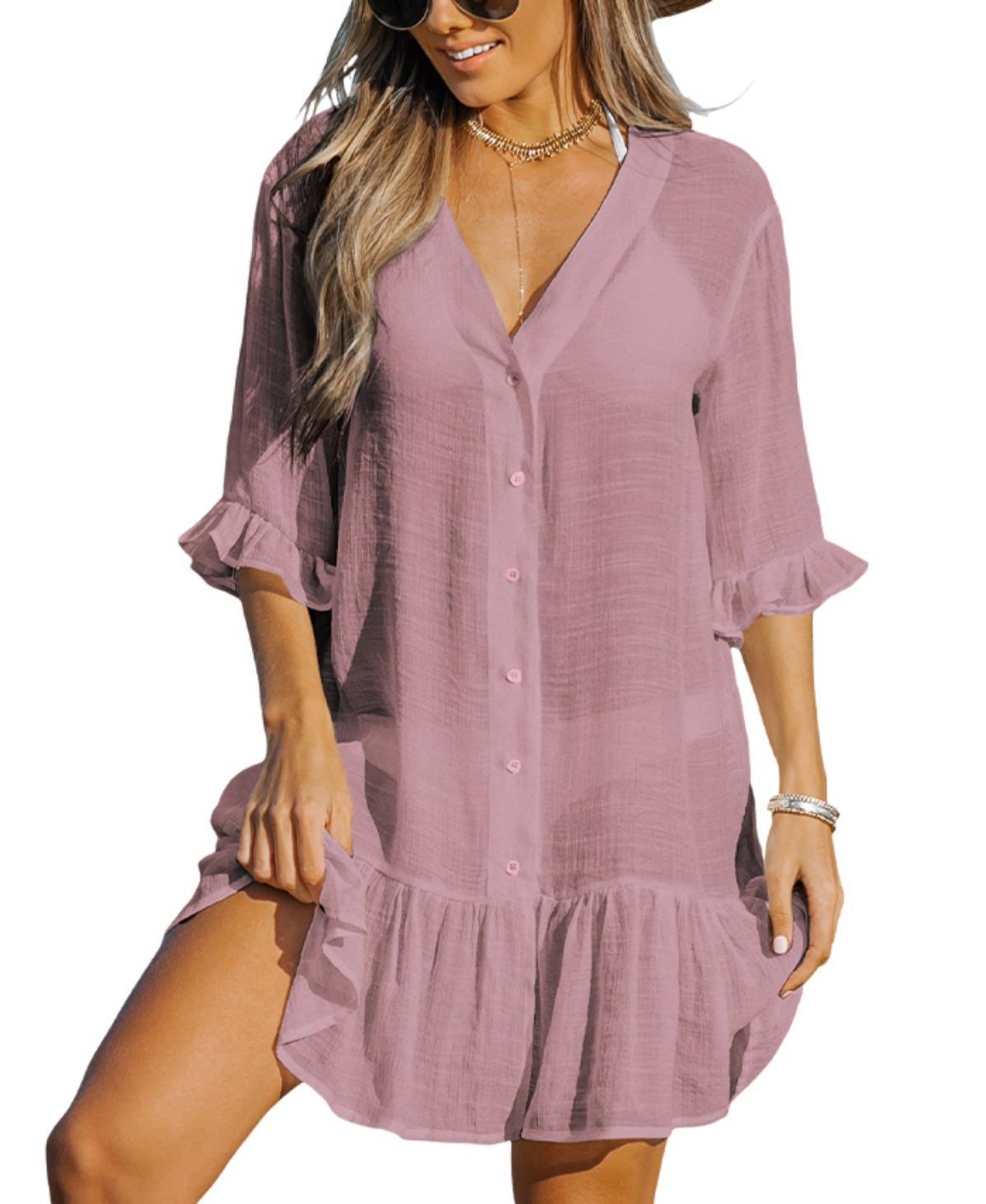 Women's Cupshe Fuchsia Ruffled Cover-Up Dress, Size: XS, Pink Product Image