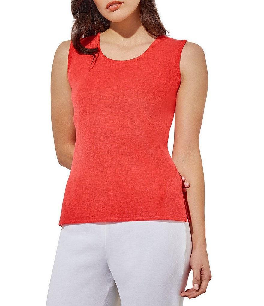 Ming Wang Scoop Neck Sleeveless Side Slit Knit Tank Top Product Image
