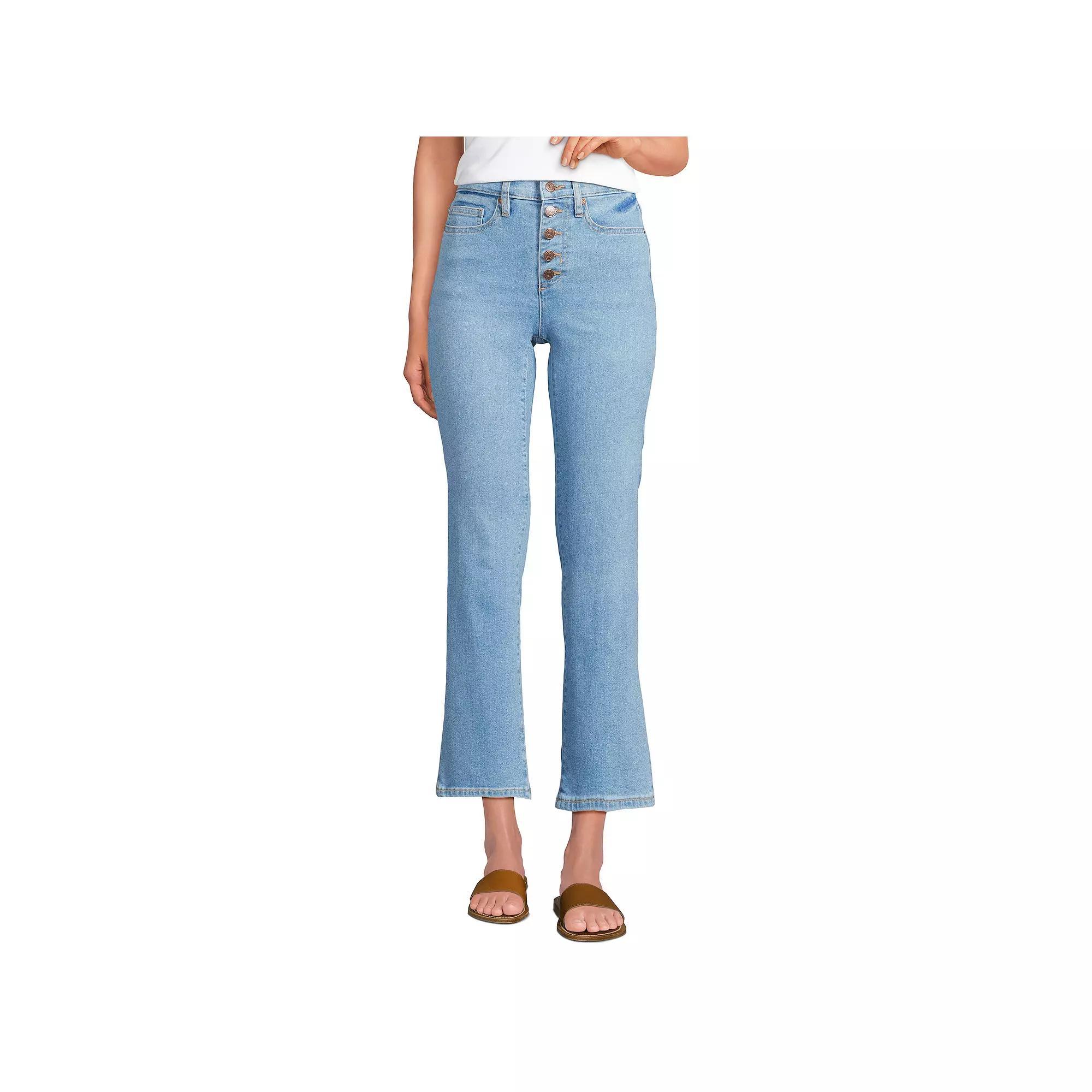 Women's Lands' End Recover High Rise Button Front Kick Flare Crop Jeans, Size: 12, Mellow Blue Product Image