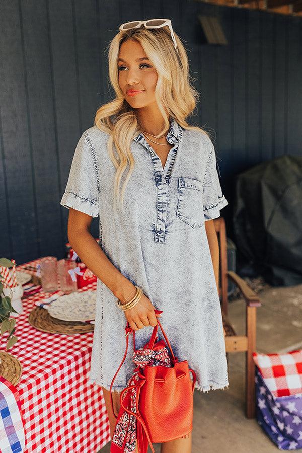 Backyard BBQ Chambray Mini Dress in Medium Wash Product Image