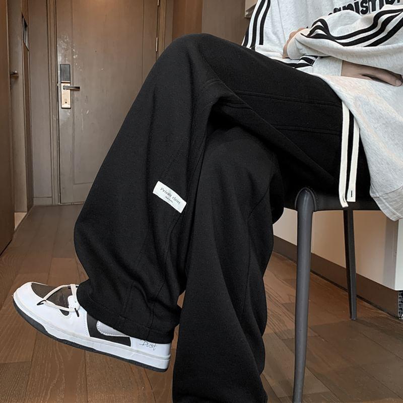 Drawstring Waist Lettering Applique Loose Fit Sweatpants Product Image