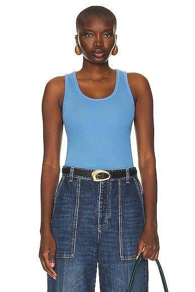 Bottega Veneta Stretch Cotton Rib Tank Top in Blue Product Image
