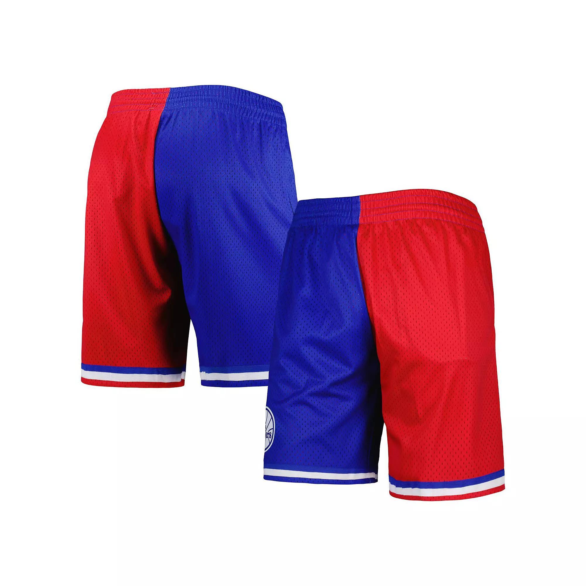 Men's Mitchell & Ness Royal/Red Philadelphia 76ers Hardwood Classics 1982 Split Swingman Shorts, Size: 4XL, 76r Blue Product Image