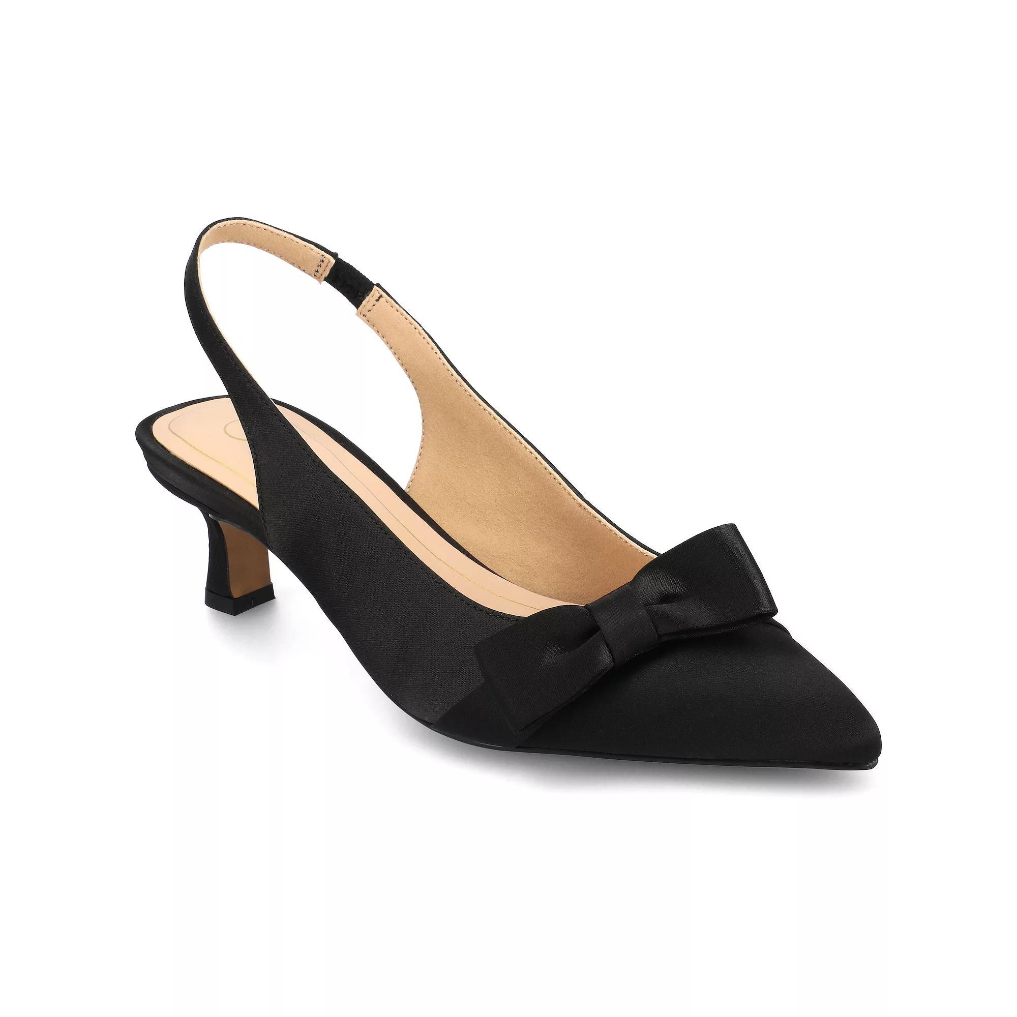 Journee Paloma Women's Sling Back Kitten Heel Pumps, Size: 11, Black Satin Product Image