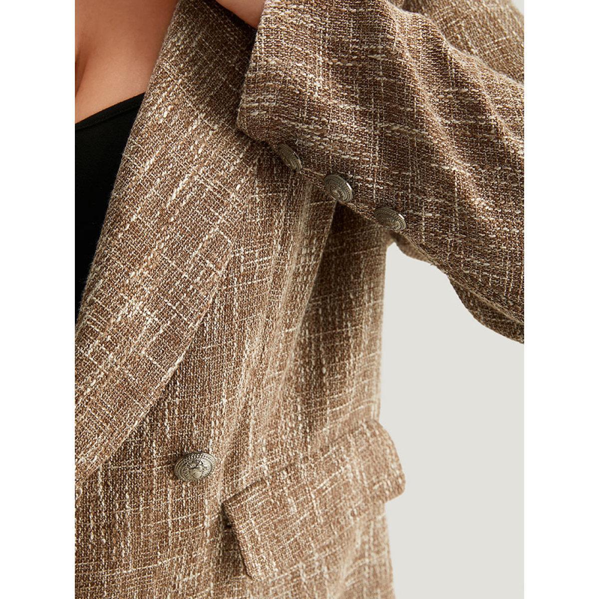 Plus Size Lapel Collar Pocket Button Up Blazer DarkBrown Women Dailywear Plain Button Sleeve Long Sleeve Lapel Collar 22-24/3X Pocket Elegant Blazers BloomChic Product Image
