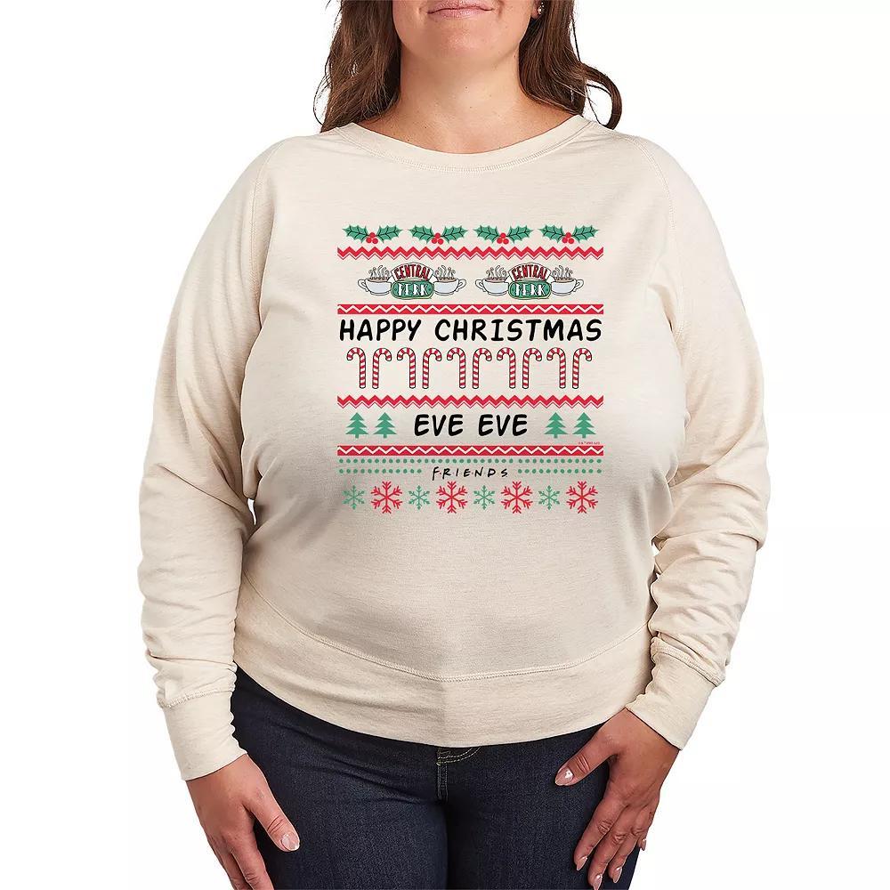 Plus Size Friends Happy Christmas Eve Eve French Terry Long Sleeve Tee, Womens Product Image
