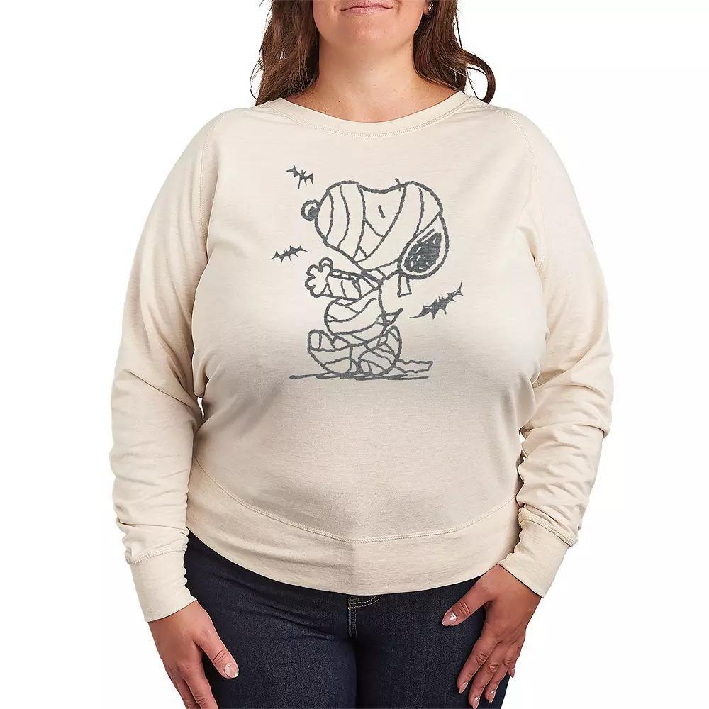 Plus Size Peanuts Snoopy Mummy Halloween Bats French Terry Long Sleeve Tee, Womens Product Image