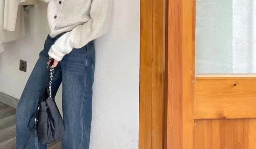 Crew Neck Plain Cardigan Product Image