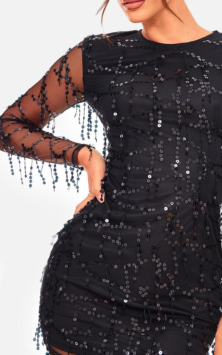 Black Sequin Detail Long Sleeve Mini Dress Product Image